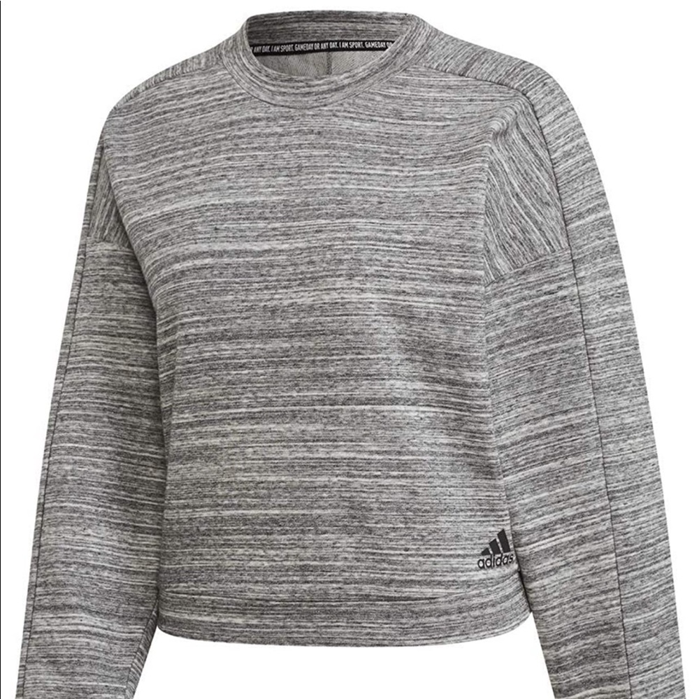 LIKE NEW Adidas Cropped Heather Gray and White Striped Sweatshirt